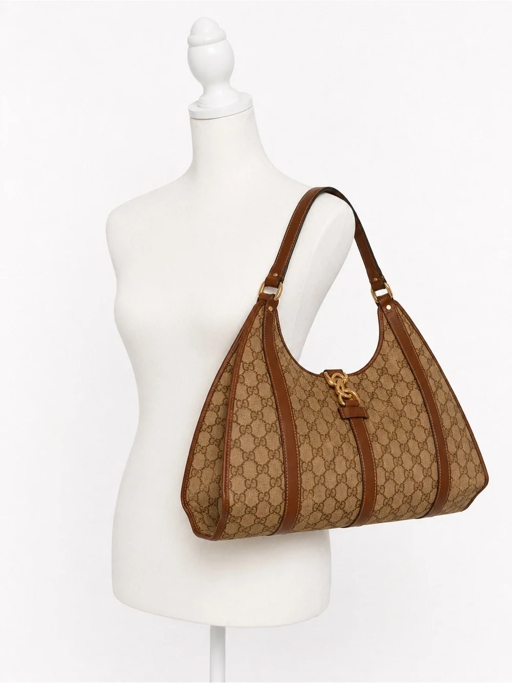 Gucci GG Canvas Shoulder Bag with Leather Trim | Dust Bag Included